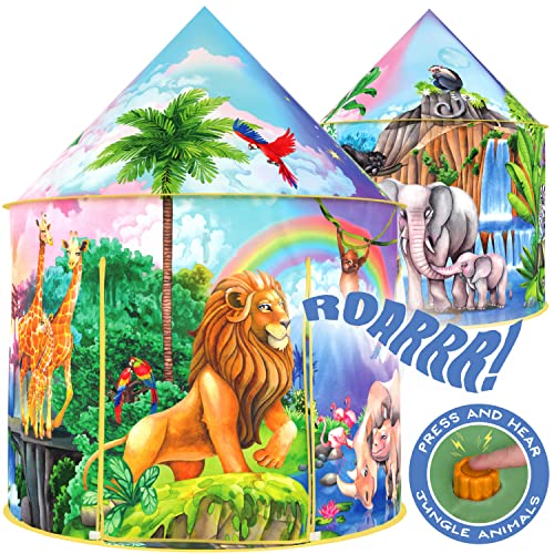W&O Kinderzelt Dschungel-Abenteuer mit Dschungel-Soundknopf – Kinderzelt für Drinnen und Draußen – Mit Safari Tiere Figuren – Pop-up Zelt Kinderzimmer als Spielzelt – Spielzelte Kinder Indoor W&O Kinderzelt Dschungel-Abenteuer mit Dschungel-Soundknopf – Kinderzelt für Drinnen und Draußen – Mit Safari Tiere Figuren – Pop-up Zelt Kinderzimmer als Spielzelt – Spielzelte Kinder Indoor von W&O