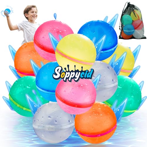 WABALLO Wiederverwendbare Wasserbomben, 12 Stück Wasserbomben mit Netztasche für Kinder ab 4, Einfaches und Schnelles Befüllen Wasserball für Pool, Strand, Garten Spielzeug WABALLO Wiederverwendbare Wasserbomben, 12 Stück Wasserbomben mit Netztasche für Kinder ab 4, Einfaches und Schnelles Befüllen Wasserball für Pool, Strand, Garten Spielzeug von WABALLO