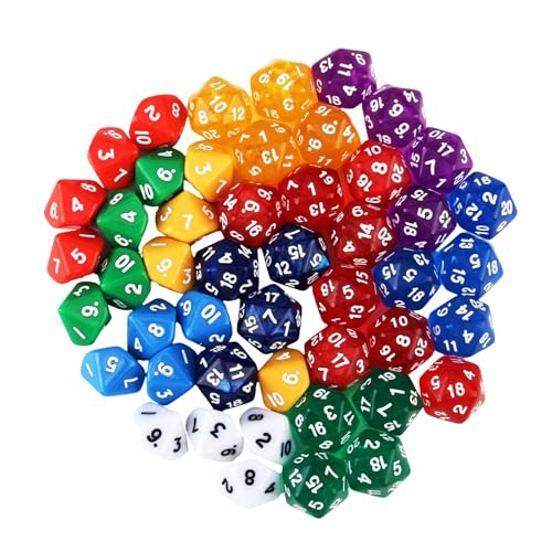 WACH AUF 48 Stück Polyedrische Würfelset Acryl FarbSpielwürfel 10/20 Seiten Polyhedral DND Würfel Dice Set Transparente Einfarbig Spielwürfel für Tischkartenspiele Kartenspiel Rollenspiele von WACH AUF