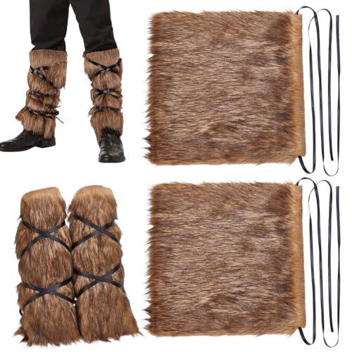 WADORN 1 Paar Halloween Wikinger Kriegerkostüm Pelzige Kunstpelz Beinarmwickel Flauschige Retro Lange Schuh Und Stiefelmanschetten Für Halloween Mann Frau Cosplay Zubehör 41x41cm von WADORN