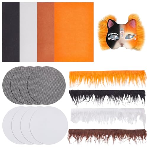 WADORN 4 Farben Katzenmasken Set Mit Kunststoffnetzfolie Filzstofffolie Kunstwolle Tiermaske Kunsthandwerksset Halloween Pelzmasken Kits Für Halloween Cosplay Party von WADORN