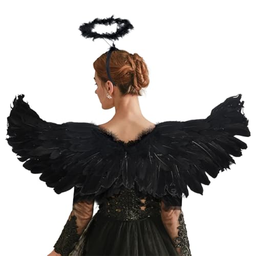 WADORN Schwarze Engelsflügel Und Heiligenschein Stirnband Engel Teufel Gefallene Federflügel Halloween Cosplay Kleidung Dark Angel Kostüme Flügel Für Erwachsene DIY Party Dekoration Kits WADORN Schwarze Engelsflügel Und Heiligenschein Stirnband Engel Teufel Gefallene Federflügel Halloween Cosplay Kleidung Dark Angel Kostüme Flügel Für Erwachsene DIY Party Dekoration Kits von WADORN