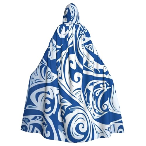 WAFICAC Blauer Kapuzenumhang mit polynesischem Maori-Stammesmuster, Halloween-Kostümzubehör für Erwachsene, Cosplay-Partykostüme WAFICAC Blauer Kapuzenumhang mit polynesischem Maori-Stammesmuster, Halloween-Kostümzubehör für Erwachsene, Cosplay-Partykostüme von WAFICAC