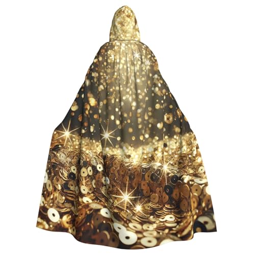 WAFICAC Goldener Umhang mit funkelnden Pailletten und Kapuze, Halloween-Kostümzubehör für Erwachsene, Cosplay-Partykostüme WAFICAC Goldener Umhang mit funkelnden Pailletten und Kapuze, Halloween-Kostümzubehör für Erwachsene, Cosplay-Partykostüme von WAFICAC
