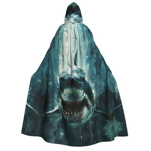 WAFICAC Haifisch-Sperma-Druck, Unisex, für Erwachsene, mit Kapuze, Umhang, Zaubererrobe, Herren, Cosplay, Umhang, Karnevalsthema, Party-Dekor von WAFICAC