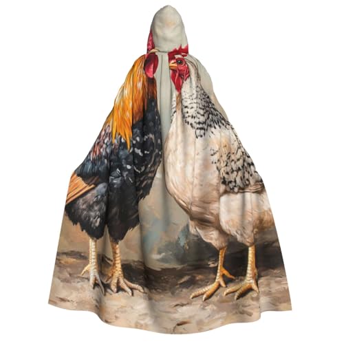 WAFICAC Kapuzenumhang mit Hahn- und Hühneraufdruck, Halloween-Kostümzubehör für Erwachsene, Cosplay-Partykostüme von WAFICAC