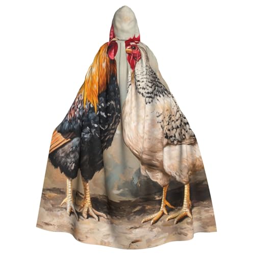 WAFICAC Kapuzenumhang mit Hahn- und Hühneraufdruck, Halloween-Kostümzubehör für Erwachsene, Cosplay-Partykostüme von WAFICAC