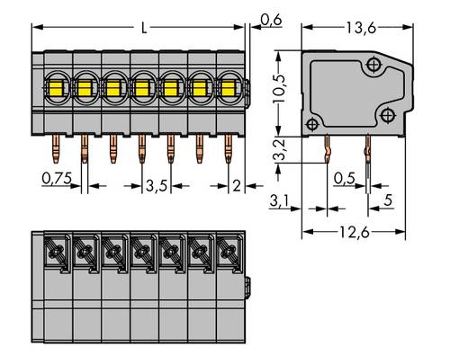 WAGO 805-302 Federkraftklemmblock 1.50mm² Polzahl (num) 2 Grau 580St. von WAGO