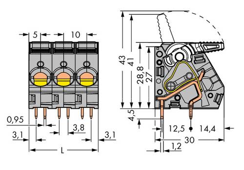 WAGO 2716-106 Federkraftklemmblock 6.00mm² Polzahl (num) 6 Grau 20St. von WAGO