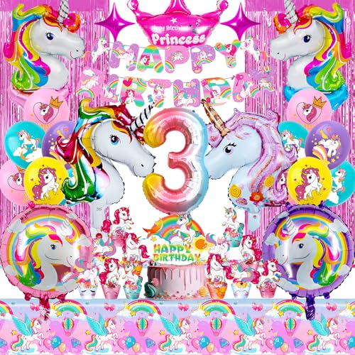 Einhorn Geburtstagsdeko für Mädchen - 3 Jahre, 38 Pcs Einhorn Folienballon mit Ballon Klebepunkten und Bändern, Einfach zu Verwenden, Kommt mit Glitzervorhängen usw, Einhorn Party Deko für Mädchen Einhorn Geburtstagsdeko für Mädchen - 3 Jahre, 38 Pcs Einhorn Folienballon mit Ballon Klebepunkten und Bändern, Einfach zu Verwenden, Kommt mit Glitzervorhängen usw, Einhorn Party Deko für Mädchen von WAHYGG