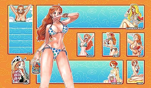 WAIFUWORLD SHOP One Piece Spielfeld Nami Spielmatte mit Zonen | Trading Card Game Nami Playmat kompatibel mit dem One Piece Trading Card Game | Kartenspielmatte im Nami Motiv von WAIFUWORLD SHOP