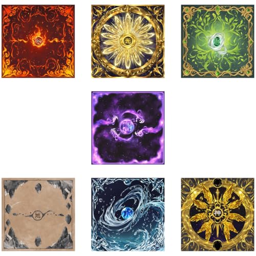 WAIFUWORLD SHOP Spielmatten mit YGO Elements Motiven | 7er Playmat Bundle | 2-Spieler Spielfeld | TCG Dual Playmats kompatibel mit beliebten Kartenspielen | Kartenspielmatten aus Stoff | 60x60 cm von WAIFUWORLD SHOP