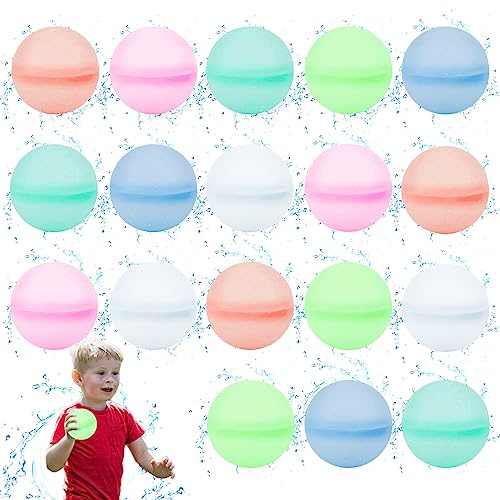 18 Stück Wiederverwendbare Wasserbomben, Spritzbälle Wasserballons Schnell befüllbare Silikon Spritzbälle für Kinder Erwachsene, für Wasserpark, Party, Pool, Familienspiel von WAIMXDAO