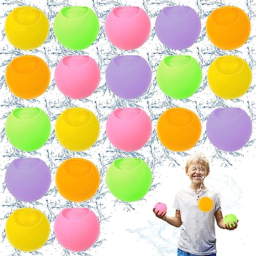 20 Stück Wiederverwendbare Wasserbomben Selbstschließend, Wasserballons Schnell befüllbare Silikon Spritzbälle für Kinder Erwachsene, für Wasserpark, Party, Pool, Familienspiel von WAIMXDAO