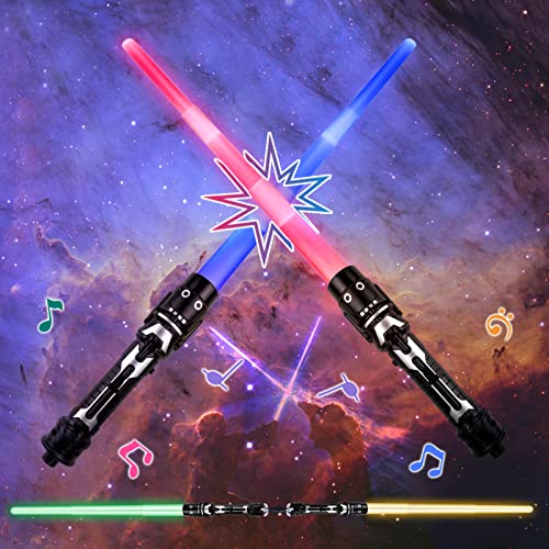 WAIMXDAO 2 Stück Laserschwert Kinder, 2 in 1 Doppelklingen Lichtschwerter Star Wars Lichtschwert Duell Lichtschwert mit Licht & Soundeffekten, Cosplay Spielzeug Geburtstagsgeschenk für Kinder von WAIMXDAO