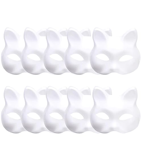 WAJJWI 10PCS Mulch Blank Maske Weiße Katze Gesicht Kinder DIY Handgemalte Männliche Und Weibliche Halbe Gesicht Maske Cosplay Party für Kostüm WAJJWI 10PCS Mulch Blank Maske Weiße Katze Gesicht Kinder DIY Handgemalte Männliche Und Weibliche Halbe Gesicht Maske Cosplay Party für Kostüm von WAJJWI