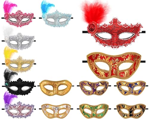 WAJJWI 14/28/56 Stück Karneval Masken Maskerade Maske Vintage antike Masken Venedig Maske for Karneval Party Club für Kostüm(14pcs) von WAJJWI