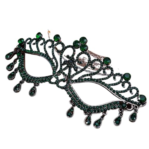 WAJJWI 2PCS Maskerade Prom Maske Kopfschmuck Hochzeit Schmuck Strass Quaste Gesichtsmaske Bankett Kleid Zubehör für Kostüm(Black Green) von WAJJWI