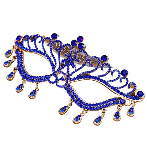 WAJJWI 2PCS Maskerade Prom Maske Kopfschmuck Hochzeit Schmuck Strass Quaste Gesichtsmaske Bankett Kleid Zubehör für Kostüm(Blue) von WAJJWI