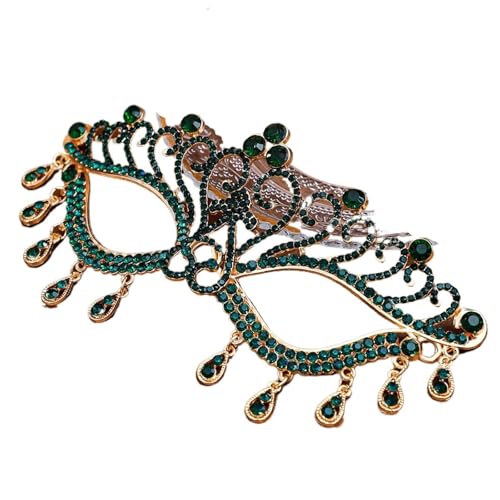 WAJJWI 2PCS Maskerade Prom Maske Kopfschmuck Hochzeit Schmuck Strass Quaste Gesichtsmaske Bankett Kleid Zubehör für Kostüm(Green) von WAJJWI