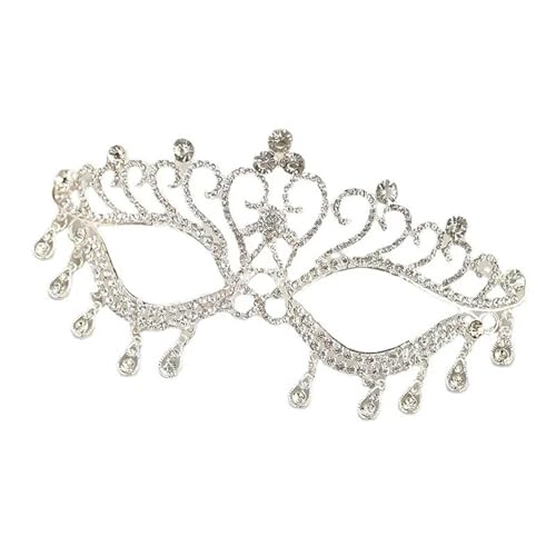 WAJJWI 2PCS Maskerade Prom Maske Kopfschmuck Hochzeit Schmuck Strass Quaste Gesichtsmaske Bankett Kleid Zubehör für Kostüm(Silver) von WAJJWI