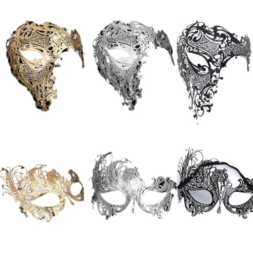 WAJJWI 6PCS Metall Maske Halbe Gesicht Venezianische Maskerade Männer Frauen Schädel Party Maske Karneval Maskerade Party für Kostüm WAJJWI 6PCS Metall Maske Halbe Gesicht Venezianische Maskerade Männer Frauen Schädel Party Maske Karneval Maskerade Party für Kostüm von WAJJWI