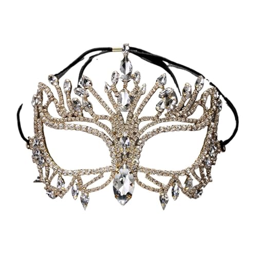 WAJJWI Kristallmaske Vollgesichtskostüm Damendekorationen Geburtstag Strass Fashion Club Haarschmuck Hochzeitsaccessoires für Kostüm(Golden) von WAJJWI
