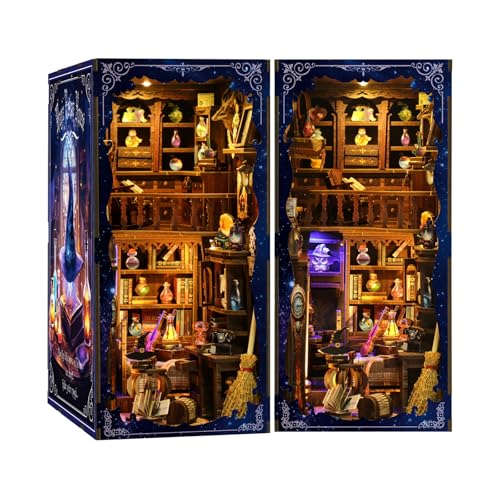 DIY Book Nook Kit, DIY Blockhaus Zaubertränke Haus, Miniatur-Set mit LED-Licht Handbuch für Heimdekoration, Bücherregale und kreative Geschenke von WAKERUG