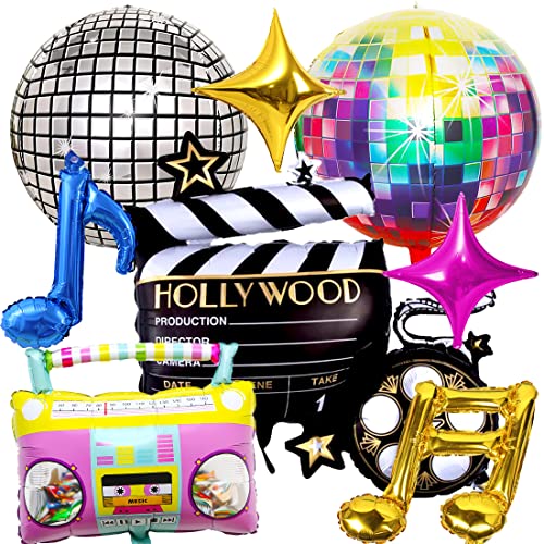90er 80er Jahre Ballon Party Dekoration Luftballons Radio, 4D-Planet, Videokamera, Musiknotation, Radio Musiknote, vierzackiger Stern Foil Ballon für Back to 90er 80er Hip Pop Party Dekor,8pcs von Doyomtoy