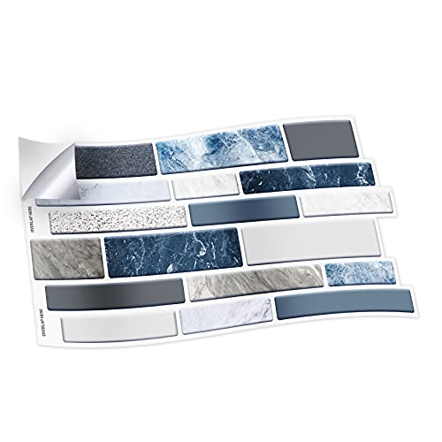 WALPLUS 12 Stück (28,5 x 14 cm) 12 Stück Purity Stone Blau und Grau Mosaik Wandfliesenaufkleber Abziehen und Aufkleben, Spritzschutz für Küche, Badezimmer, Fliesenfarbe von WALPLUS