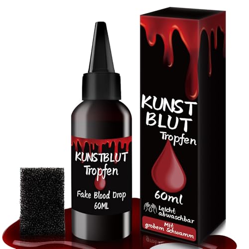 WAMIOKAGRO Kunstblut Halloween Schminke Erwachsene Kinder, 60ml Fake Blood mit Schwamm, Tropfendes Kunstblut für Kleidung Haut Auswaschbar, Fake Blut Halloween Make Up für Karneval Zombie Vampir WAMIOKAGRO Kunstblut Halloween Schminke Erwachsene Kinder, 60ml Fake Blood mit Schwamm, Tropfendes Kunstblut für Kleidung Haut Auswaschbar, Fake Blut Halloween Make Up für Karneval Zombie Vampir von WAMIOKAGRO