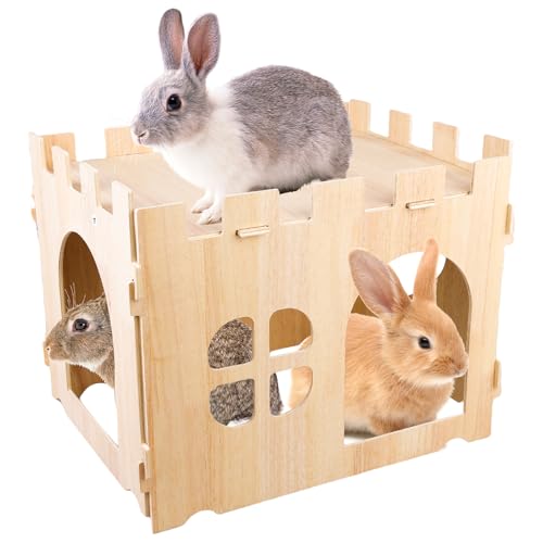 WANDGU Großes Kaninchenhaus: Große Hasenhaus für Kleintiere, Holz Hasen Spielhaus zum Verstecken, Ideal Für Meerschweinchen, Zwergkaninchen Und Andere Nagetiere (40 * 30 * 30cm) von WANDGU