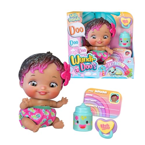 Wandi Doo's - from Hawaii, Hawaii-Babypuppe, Hawaii-Inseln, universelle Babysprache, DOO DOO DOO, Schildkrötenwindel mit 2 Zubehörteilen, Flasche und Schnuller, Berühmt (WAD01000) von Wandi Doo's