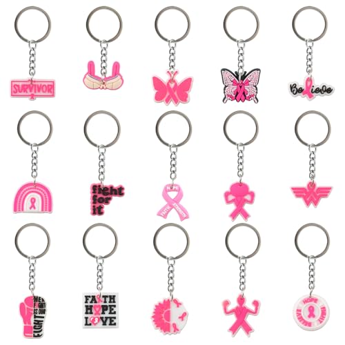 WANDIC Oktober Schlüsselanhänger, rosa Schleife, Brustkrebs-Bewusstseins-Themen-Schlüsselanhänger, 15 Stile, weiches Gel-Material, für Wohltätigkeitsorganisationen, Veranstaltungen, Dekoration, 30 von WANDIC