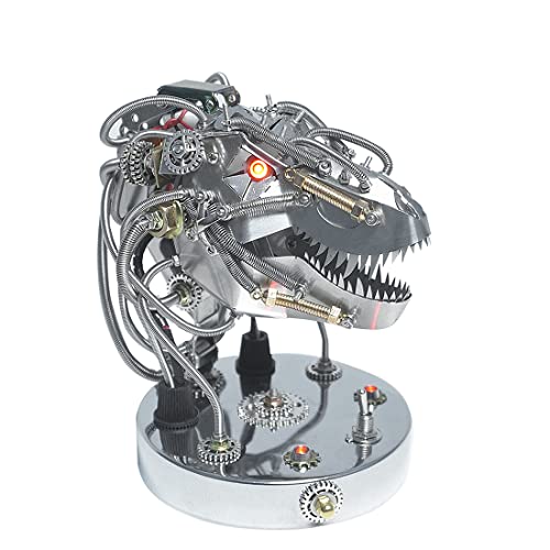 WANENGEDIY 3D Metall Puzzle Dinosaurierkopf mit Leuchtende Augen, 180 Teile DIY-Montage Steampunk 3D Mechanische Puzzle Tiere Modellbausatz mit Werkzeugen, Wohndeko Adventskalender 2025 Geschenke von WANENGEDIY