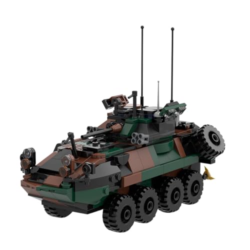 WANENGEDIY Klemmbausteine Militär Set, MOC-126469 LAV-25 Schützenpanzer Bausatz, 476 Teile Militärmodell mit Beweglicher Turm & Türen für Militärfans und Sammler von WANENGEDIY