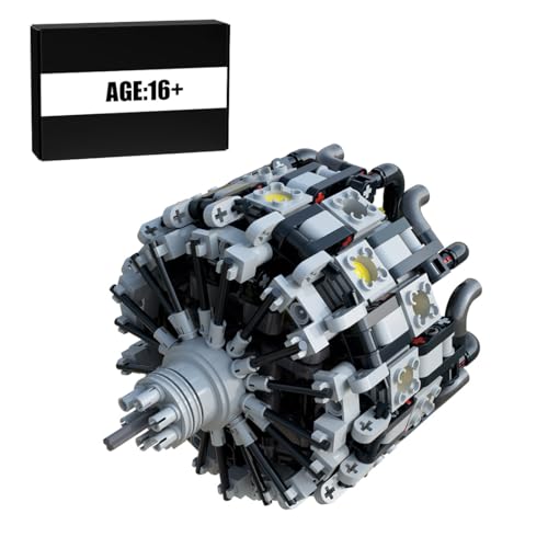 WANENGEDIY Technik 18-Zylinder Radialmotor Bausteine-Set, Modellbausatz mit 577 Teilen & QR-Anleitung für Modellbauer als Display-Deko oder Geschenk von WANENGEDIY