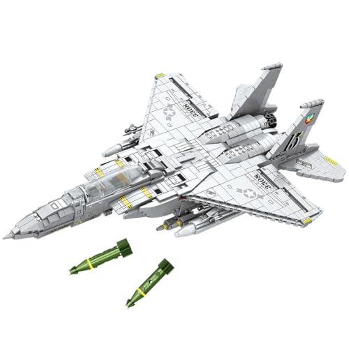 WANENGEDIY Technik F-15E Eagle Kampfjet Klemmbausteine-Set, 1988 Teile Militär-Modell mit Raketen & Detailtreue für Modellbauer als Wohnzimmer-Display oder Geschenk von WANENGEDIY
