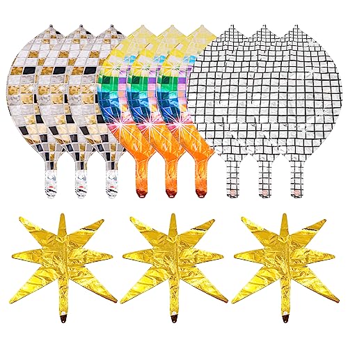 12 Stück Discokugel-Luftballons, 55,9 cm, Explosionsstern, Aluminiumfolienballons für 70er 80er Jahre Disco-Themenparty, Geburtstagsparty 12 Stück Discokugel-Luftballons, 55,9 cm, Explosionsstern, Aluminiumfolienballons für 70er 80er Jahre Disco-Themenparty, Geburtstagsparty von WANGCL