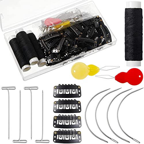 WANGCL 85-teiliges Haarverlängerungs-Clip-Set für die Perückenherstellung enthält 50 U-förmige Druckknöpfe, 10 Gebogene Nadeln, 20 T-Stifte, 2 Nadeleinfädler, 3 Spulen, schwarzes Webgarn WANGCL 85-teiliges Haarverlängerungs-Clip-Set für die Perückenherstellung enthält 50 U-förmige Druckknöpfe, 10 Gebogene Nadeln, 20 T-Stifte, 2 Nadeleinfädler, 3 Spulen, schwarzes Webgarn von WANGCL