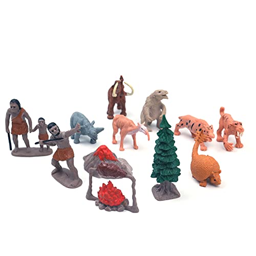 WANGCL 12 Stück Tiermodelle, realistisch illustrierte handgefertigte Statuen und viel Spaß in der menschlichen Evolution. Das Puppen-Set simuliert das primitive Waldjagd Kindergeschenk von WANGCL