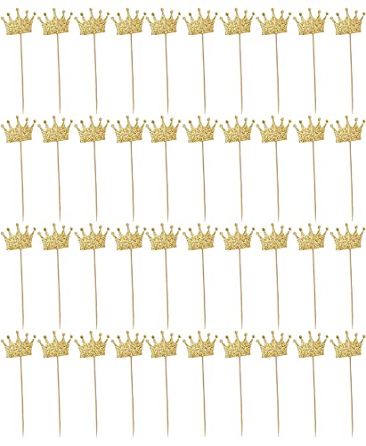 WANGCL 40 Stück goldene Krone Cupcake Topper Kuchen Dekoration Königlicher Prinz Cupcake Topper für Geburtstag Party Hochzeit Party Zubehör von WANGCL
