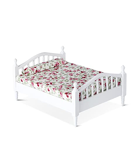 WANGCL Puppenbett 1/12 Miniatur Doppelbett Holz Puppenhaus Möbel für Barbie Bett Puppenbett Dekoration - Blumenmuster WANGCL Puppenbett 1/12 Miniatur Doppelbett Holz Puppenhaus Möbel für Barbie Bett Puppenbett Dekoration - Blumenmuster von WANGCL
