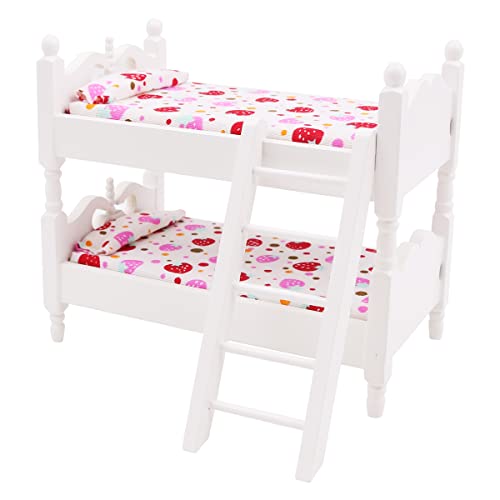 WANGCL Puppenbett 1/12 Miniatur Etagenbett Holz Puppenhaus Möbel für Barbie Bett Puppenbett Dekoration – Erdbeermuster WANGCL Puppenbett 1/12 Miniatur Etagenbett Holz Puppenhaus Möbel für Barbie Bett Puppenbett Dekoration – Erdbeermuster von WANGCL