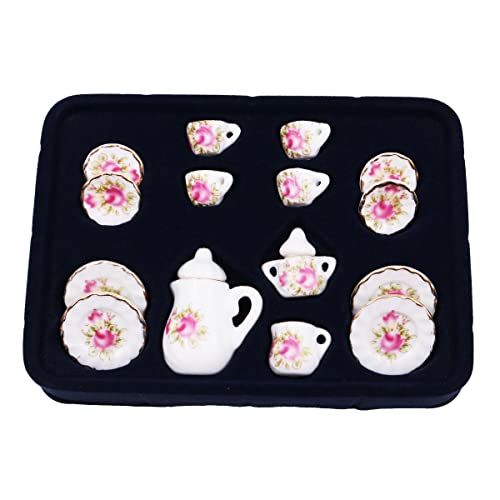 WANGCL Miniatur-Tee-Set, 15-teilig, Porzellantassen, Puppenhaus-Zubehör für 1/12 Barbie, Lundby Miniatur von WANGCL
