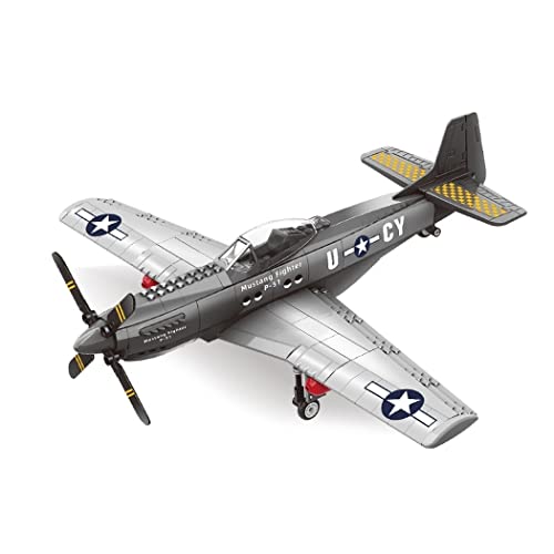 WANGE Modell Einer P-51 Mustang. Modell eines einmotorigen Langstrecken-Jagdflugzeugs zum Bauen mit Blöcken. Modellflugzeug im Maßstab 1:26 von WANGE