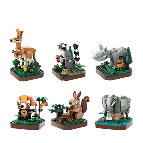 WANGE Reproduktion von Tieren zum Bauen mit Bauklötzen. Set mit 6 Tieren: Känguru, Roter Panda, Nashorn, Eichhörnchen, Elefant und Lemur. WANGE Reproduktion von Tieren zum Bauen mit Bauklötzen. Set mit 6 Tieren: Känguru, Roter Panda, Nashorn, Eichhörnchen, Elefant und Lemur. von WANGE