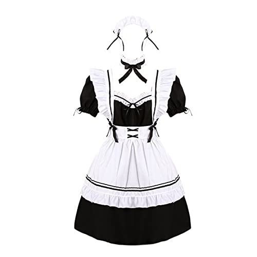 Karneval Kostüm Damen, Faschingskostüme Damen, Mittelalter Kleidung Damen, Halloween Kostüm Damen, Süße Dienstmädchenuniform Stirnband + Kleid + Schürze + Beinzubehör + Halszubehör + Handzubehör von WANGTIANXUE