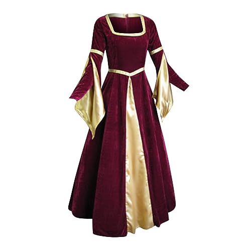 WANGTIANXUE Karneval Kostüm Damen, Faschingskostüme Damen, Mittelalter Kleidung Damen, Halloween Kostüm Damen, Halloween-Palazzo-Kleid für Damen im mittelalterlichen Retro-Stil mit Taille Gutschein von WANGTIANXUE