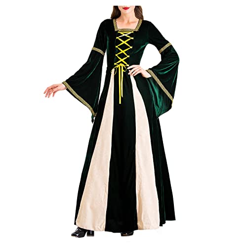 WANGTIANXUE Karneval Kostüm Damen, Faschingskostüme Damen, Mittelalter Kleidung Damen, Halloween Kostüm Damen, Mittelalter Retro-Performance-Kostüm für Damen, irisches Kostüm, Glockenärmelkleid von WANGTIANXUE